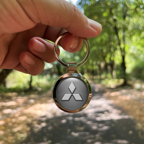 Mitsubishi Metal Fob Chain Light Carbon Grey Shadow Logo Edition