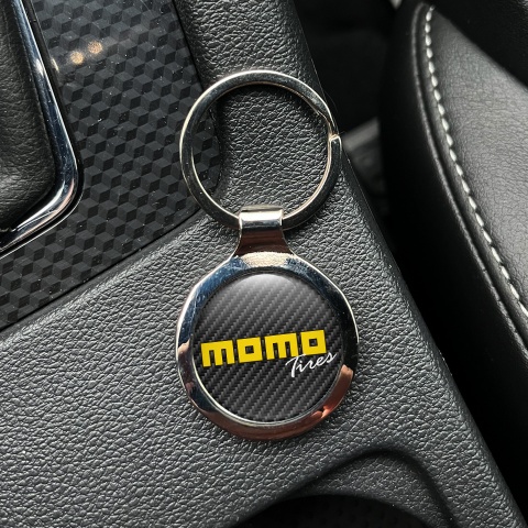 Momo Keychain Metal Dark Carbon Yellow Classic Logo Design