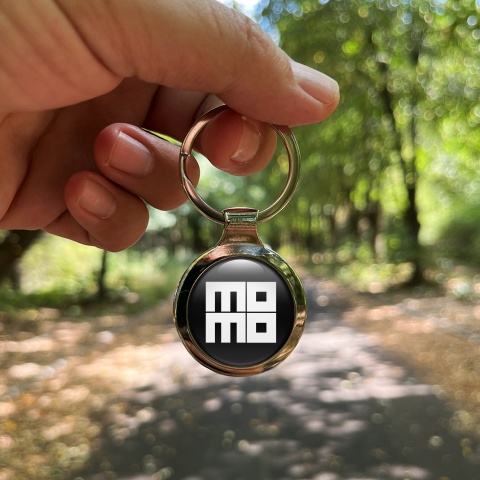 Momo Metal Chain Fob Black Classic White Square Logo Design