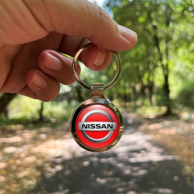 Nissan Keychain Metal Red Silver Bevel Ring Emblem Edition