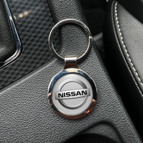 Nissan Key Fob Metal Light Grey Silver Bevel Ring Emblem Edition