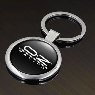 OZ Racing Metal Key Ring Black White Stripes Logo Design