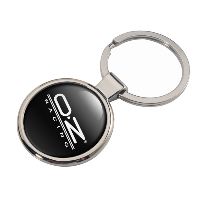 OZ Racing Metal Key Ring Black White Stripes Logo Design