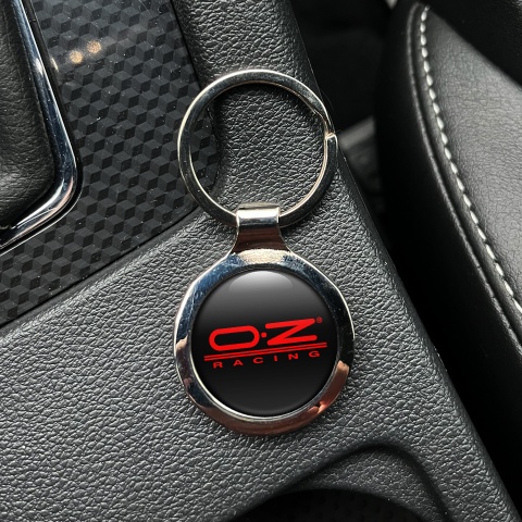 OZ Racing Metal Key Ring Black Red Stripes Logo Design