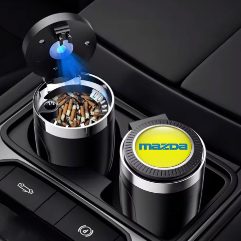 Mazda Car Ashtray for Cigarette Yellow Blue Design Logo 