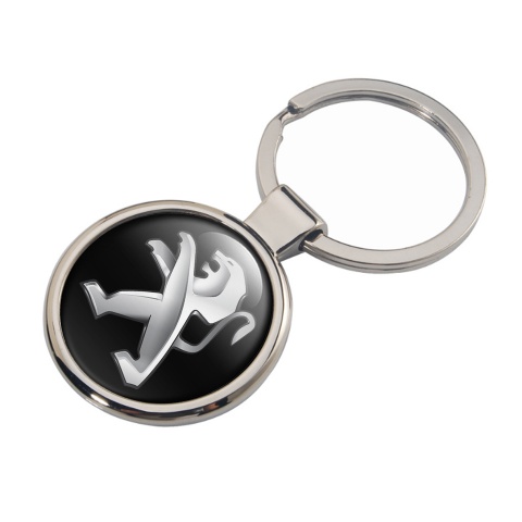 Peugeot Metal Key Ring Black Grey Silver Bevel Logo Design 