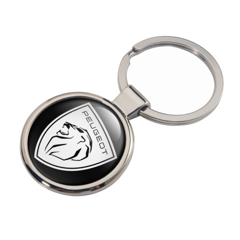 Peugeot Silhouette Metal Key Chain Black White Shield Emblem Design 