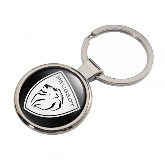 Peugeot Silhouette Metal Key Chain Black White Shield Emblem Design 