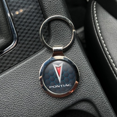 Pontiac Metal Key Ring  Blue Neon Honeycomb Design