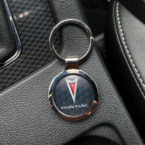 Pontiac Metal Key Ring  Blue Neon Honeycomb Design
