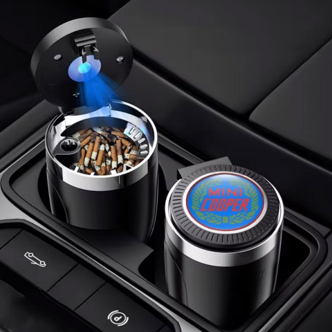 Mini Cooper Ashtray Logo Container for Cigarette LED Blue Motive 