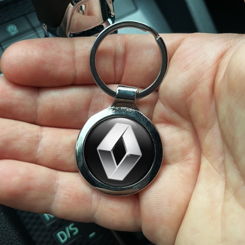 Renault Metal Fob Chain Black Silver Chrome Logo Design