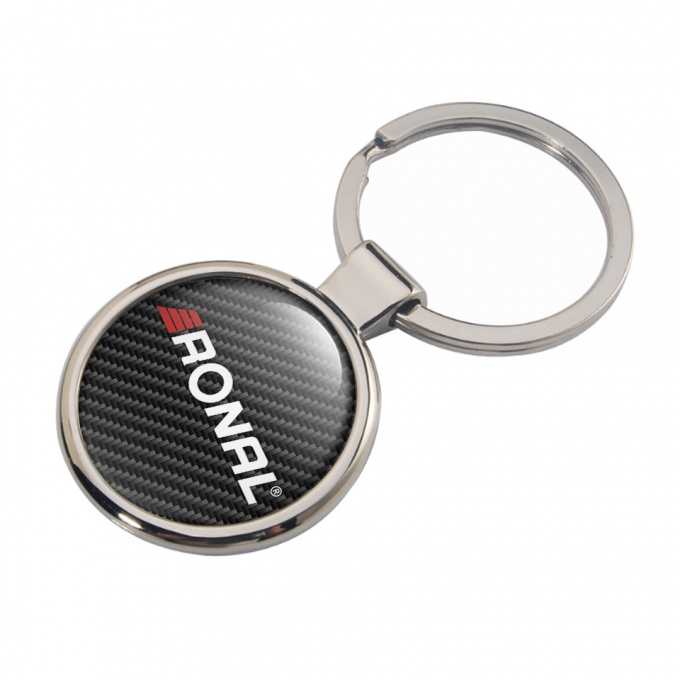 Ronal Ronal Metal Key Ring Dark Carbon White Logo Red Stripes Design