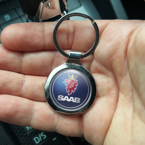 Saab Key Holder Metal Dark Blue Silver Ring Edition