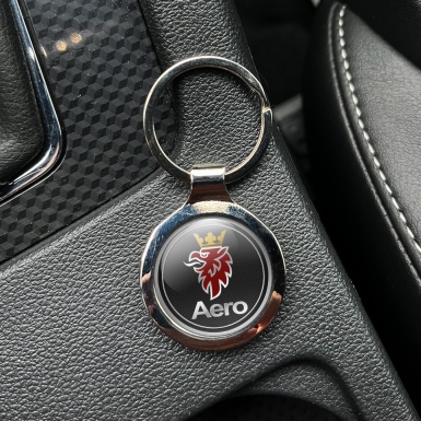 Saab Aero Keychain Metal Dark Carbon Red Griffon Design