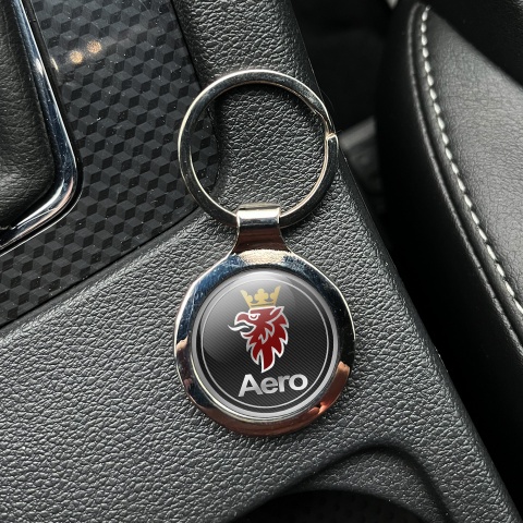 Saab Aero Keychain Metal Dark Carbon Red Griffon Design