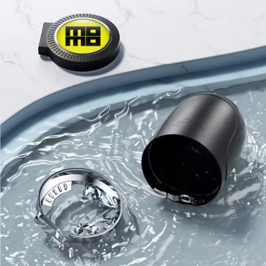 Momo Trash Can Ashtray Yellow Black Print Logo 