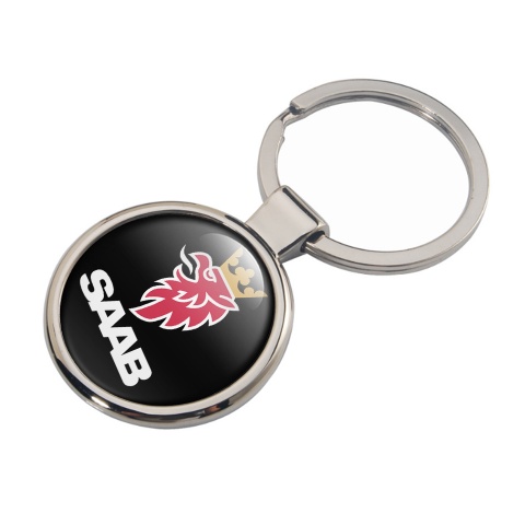 Saab Key Holder Metal Black Red Logo Gold Crown Edition