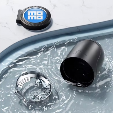 Momo Trash Can Ashtray Wite Font with Blue Print Logo 