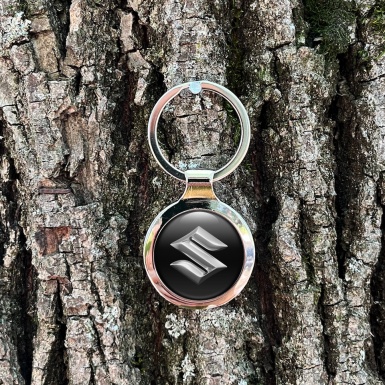 Suzuki Metal Key Ring Black Silver Chrome Logo