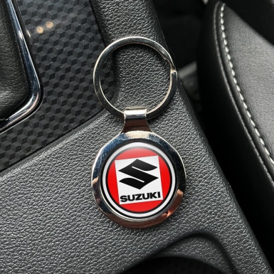 Suzuki Metal Key Ring White Red Circle Square Logo Edition