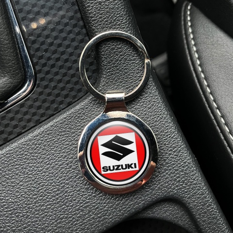 Suzuki Metal Key Ring White Red Circle Square Logo Edition