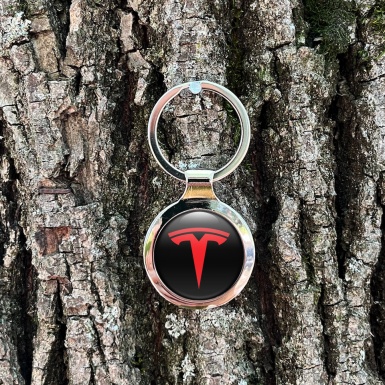 Tesla Keychain Metal Black Classic Red Logo Design