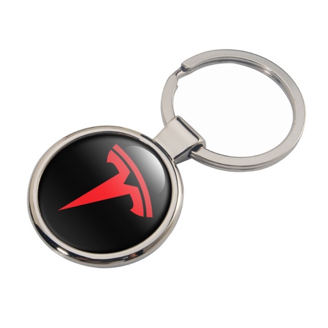 Tesla Keychain Metal Black Classic Red Logo Design