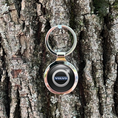 Volvo Metal Fob Chain Black Silver Ring Blue Logo