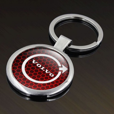 Volvo Metal Fob Chain Dark Red Honeycomb White Logo Design