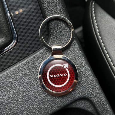 Volvo Metal Fob Chain Dark Red Honeycomb White Logo Design