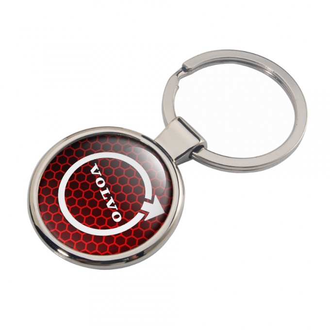 Volvo Metal Fob Chain Dark Red Honeycomb White Logo Design