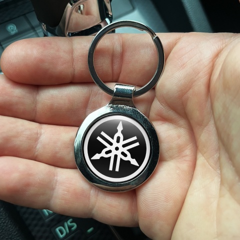 Yamaha Metal Fob Chain Black White Classic Logo Design
