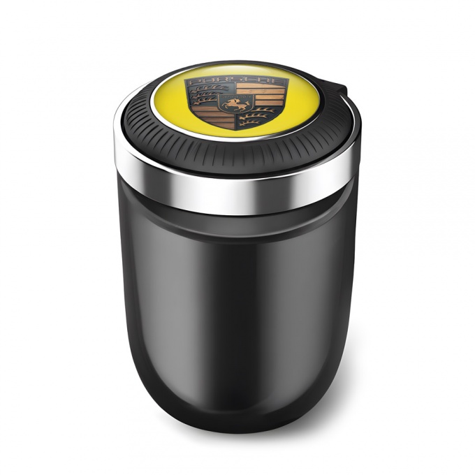 Porsche Trash Can Ashtray Yellow Print and Wood Effect Logo 