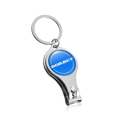 Borbet Key Fob Holder Fingernail Clipper Light Blue White Domed Emblem