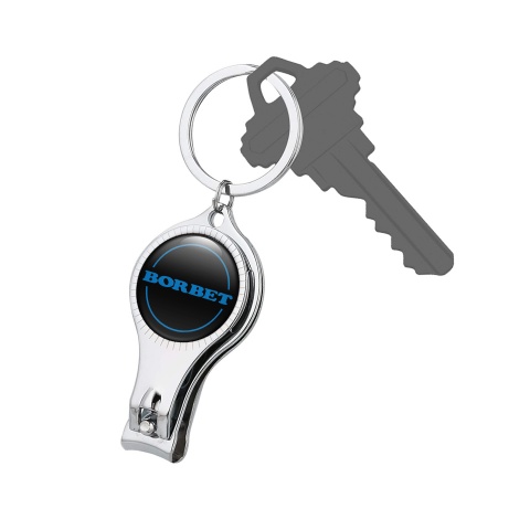Borbet Key Ring Chain Nail Trimmer Black Blue Domed Emblem