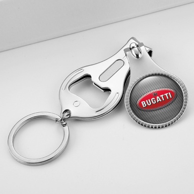 Bugatti Key Fob Holder Nail Trimmer Dark Carbon Red Classic Logo