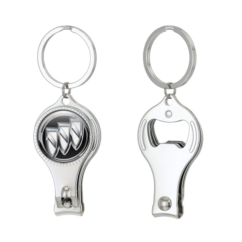 Buick Keychain Ring Holder Nail Clipper Silver Lining Chrome Shields Domed Logo