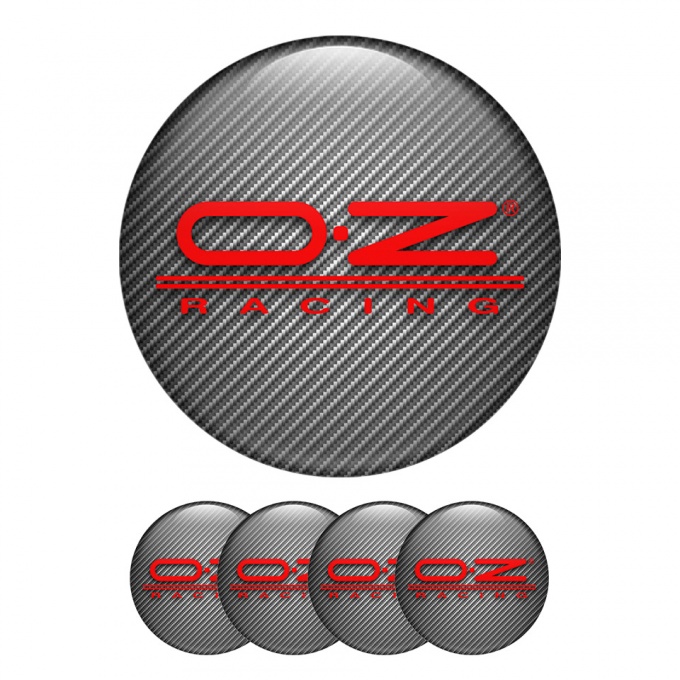 OZ Wheel Center Cap Domed Stickers Carbon with Red