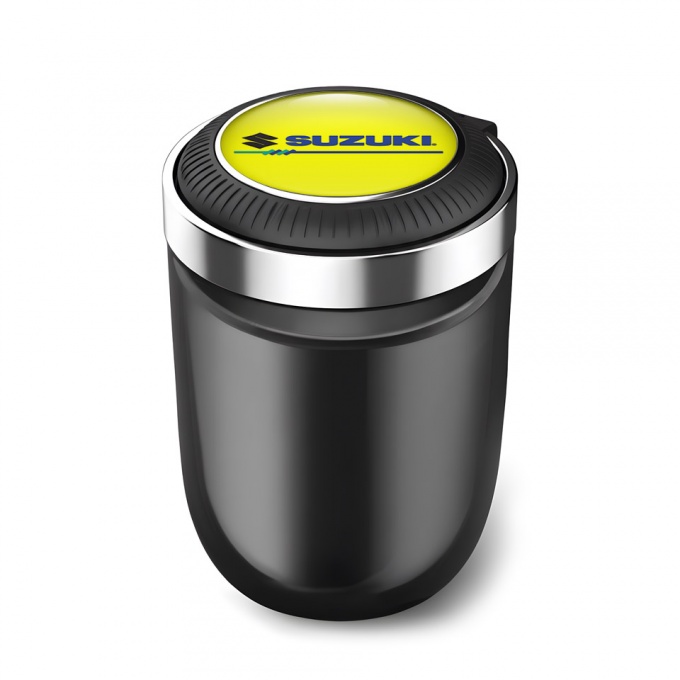 Suzuki Trash Can Ashtray Yellow Print with Blue Font Design 