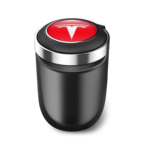 Tesla Trash Can Ashtray Red White Logo 