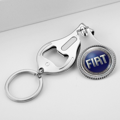 Fiat Keyring Chain Holder Nail Clipper Stylish Silver Ring Blue Mesh Logo Domed Design