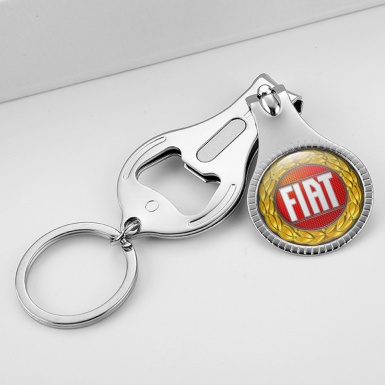 Fiat Key Ring Chain Holder Fingernail Clipper Stylish Golden Laurel Red Circle Logo Domed Design