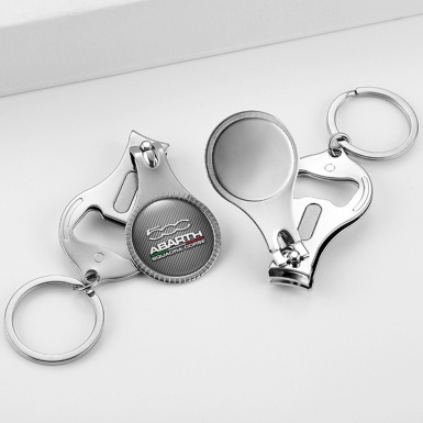 Fiat Abarth Squadra Corse Keychain Ring Nail Clipper Carbon White Italian Flag Domed Sticker