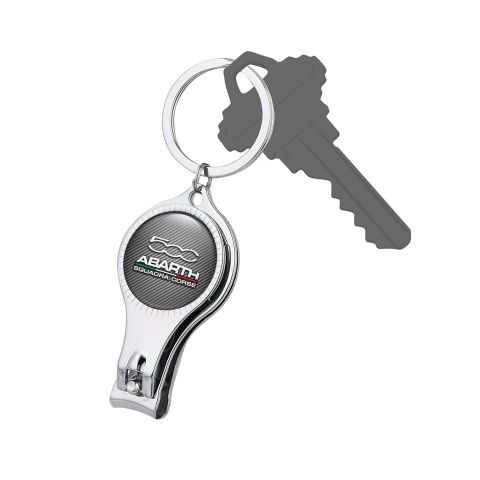 Fiat Abarth Squadra Corse Keychain Ring Nail Clipper Carbon White Italian Flag Domed Sticker