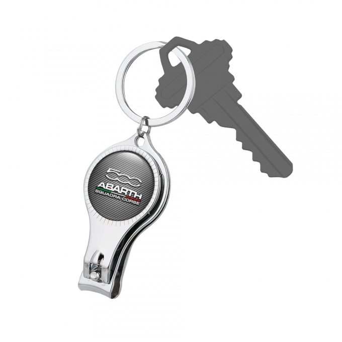 Fiat Abarth Squadra Corse Keychain Ring Nail Clipper Carbon White Italian Flag Domed Sticker