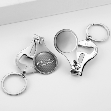 Fiat Abarth 500 Ring Holder Chain Fingernail Clipper Dark Carbon White Big Logo Edition