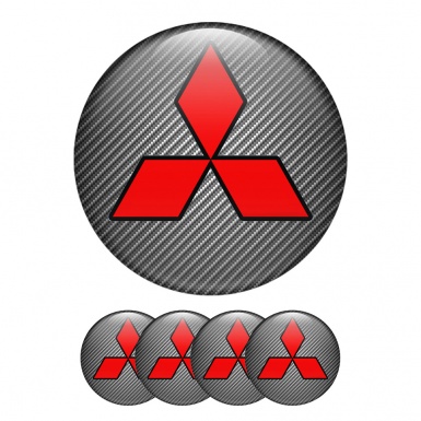 Mitsubishi Wheel Center Cap Domed Stickers Red Line Carbon Edition