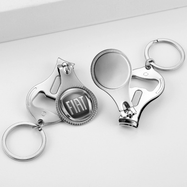 Fiat Key Fob Ring Nail Trimmer Silver Chrome 3D Ring Graphite Style Base Domed Emblem