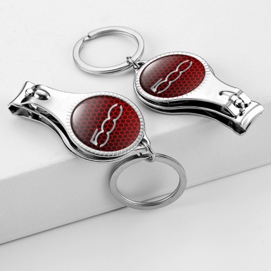 Fiat Abarth 500 Keychain Fob Ring Nail Trimmer Dark Red Honeycomb Metallic Logo Domed Sticker